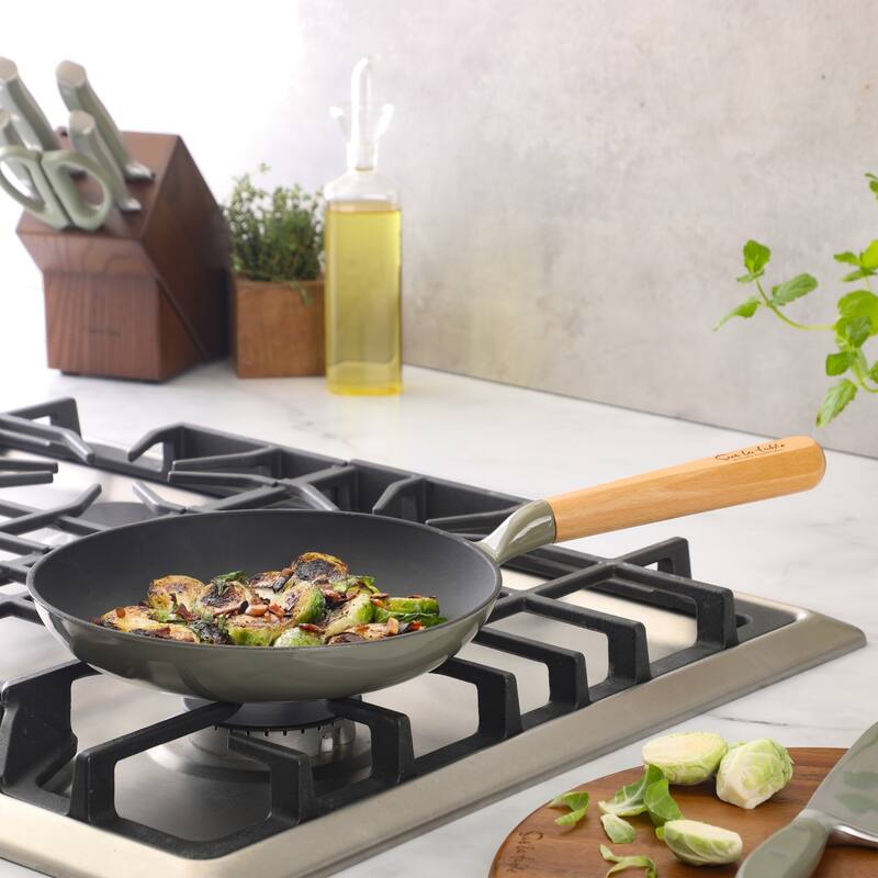 Sur La Table Kitchen Essential 9.5 Inch Pre-Seasoned Cast Iron Skillet with Wood Handle Natural Nonstick Lightweight Cast Iron