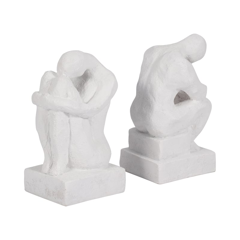 Modern Thinking Man Decorative Bookends - Set of 2, 7", White - 7.0"