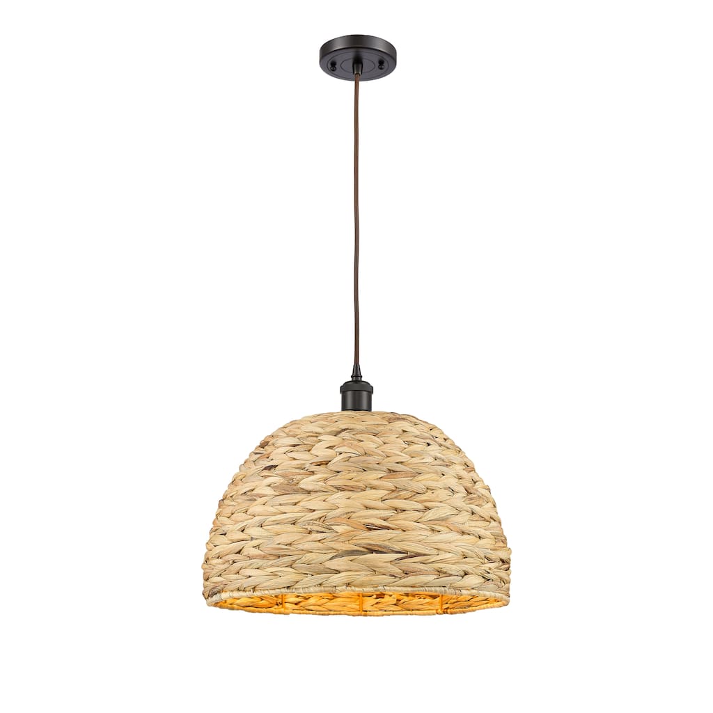 Innovations Lighting Woven Rattan - 1 Light 16" Cord Hung Pendant