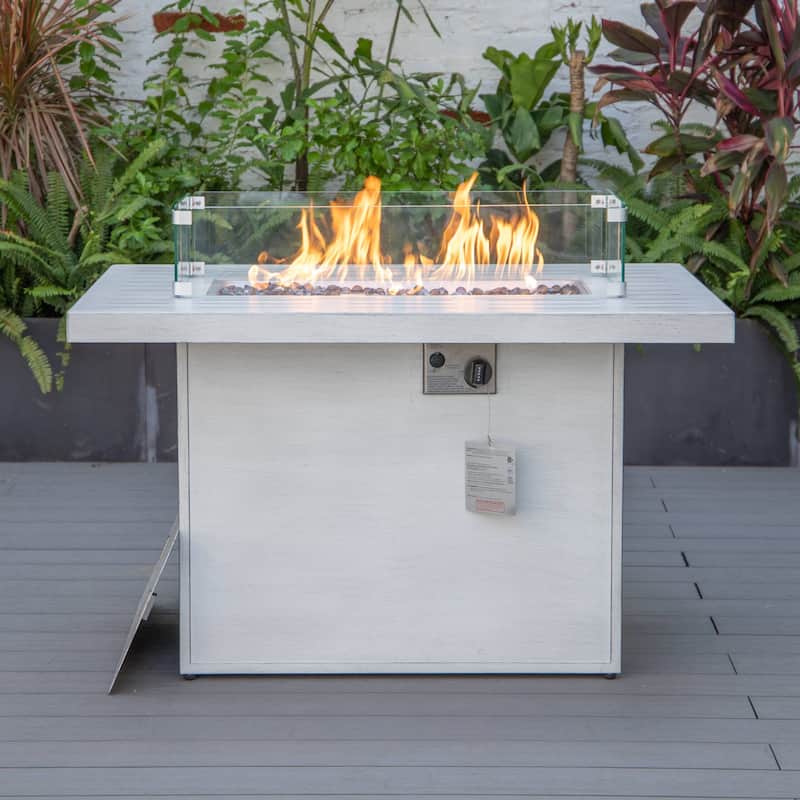 LeisureMod Chelsea 44" Modern 55000 BTU Propane Patio Fire Pit Table with Wind Guard for Porch Backyard Garden Decor