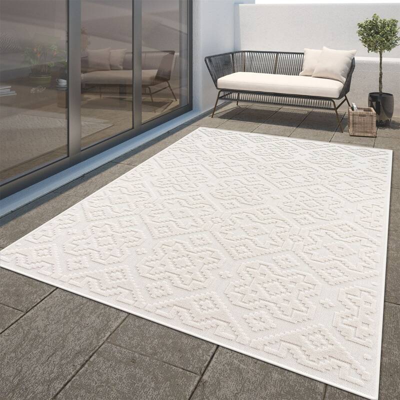 In- & Outdoor Rug Marrakesh Boho Pattern with High-Low Effect - cream - 2'8" x 4'11"
