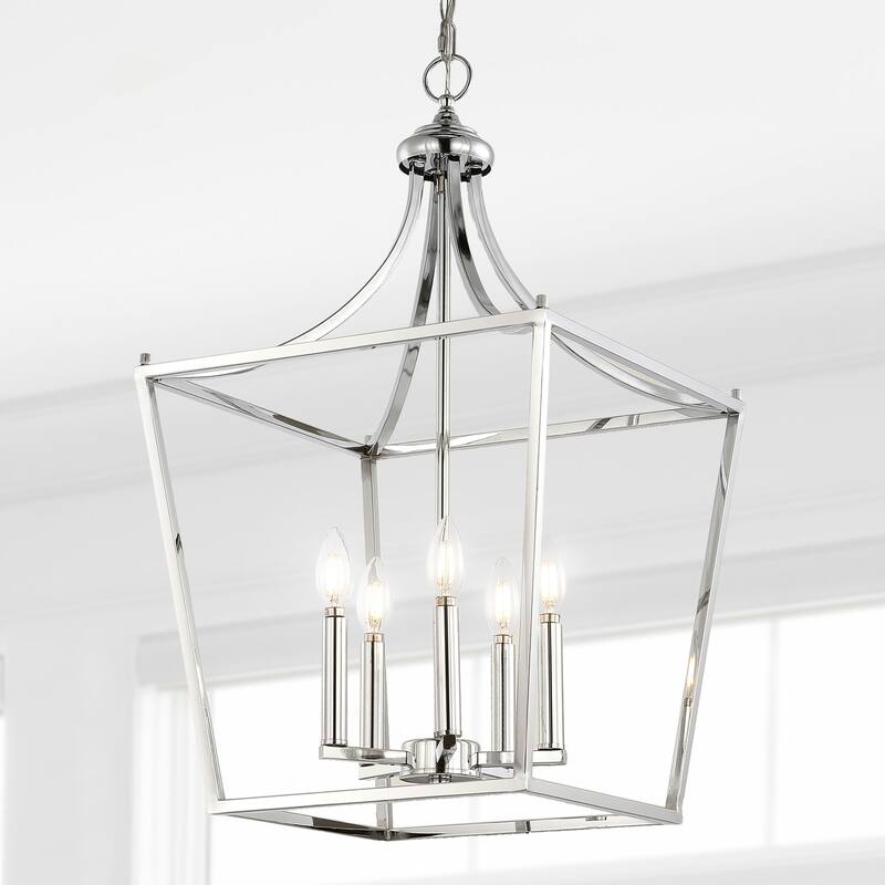 Camden Light Iron Classic Midcentury Pendant Lantern by JONATHAN Y - 16" - Chrome