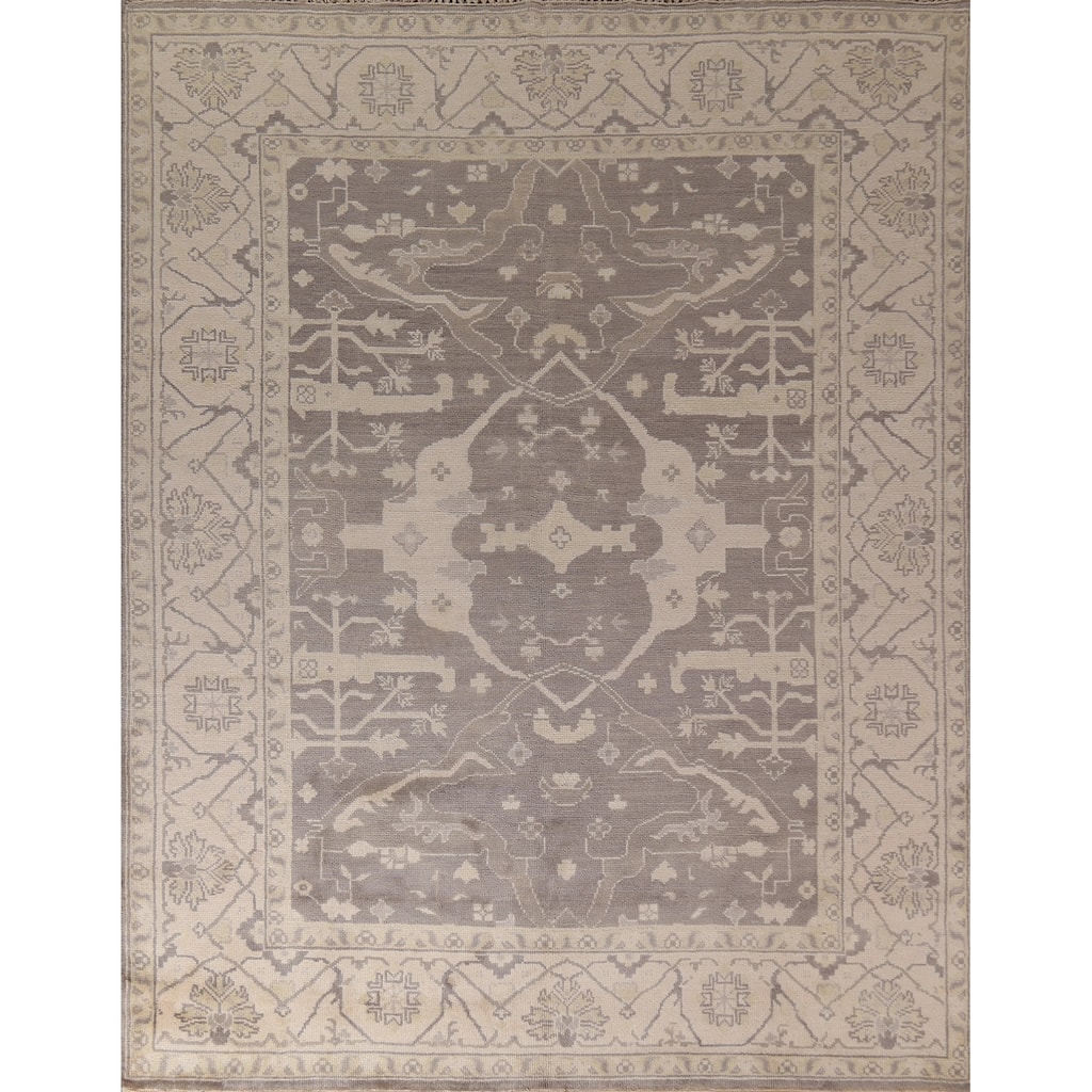 All-Over Floral Oushak Indian Area Rug Handmade Wool Carpet - 8'0"x 9'9"