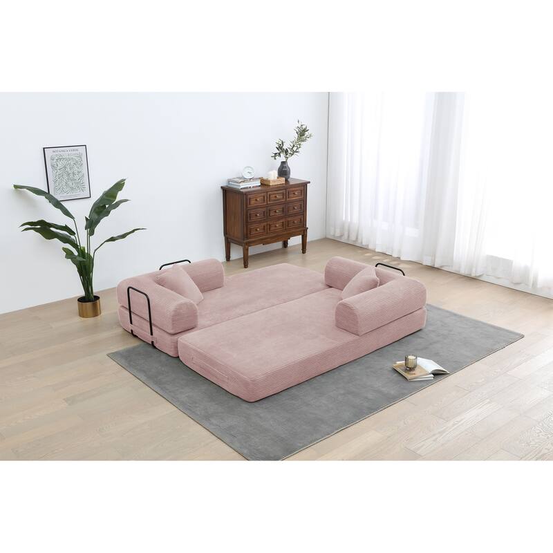 Convertible Sleeper Sofa Bed, Corduroy Folding Couch with Pillow