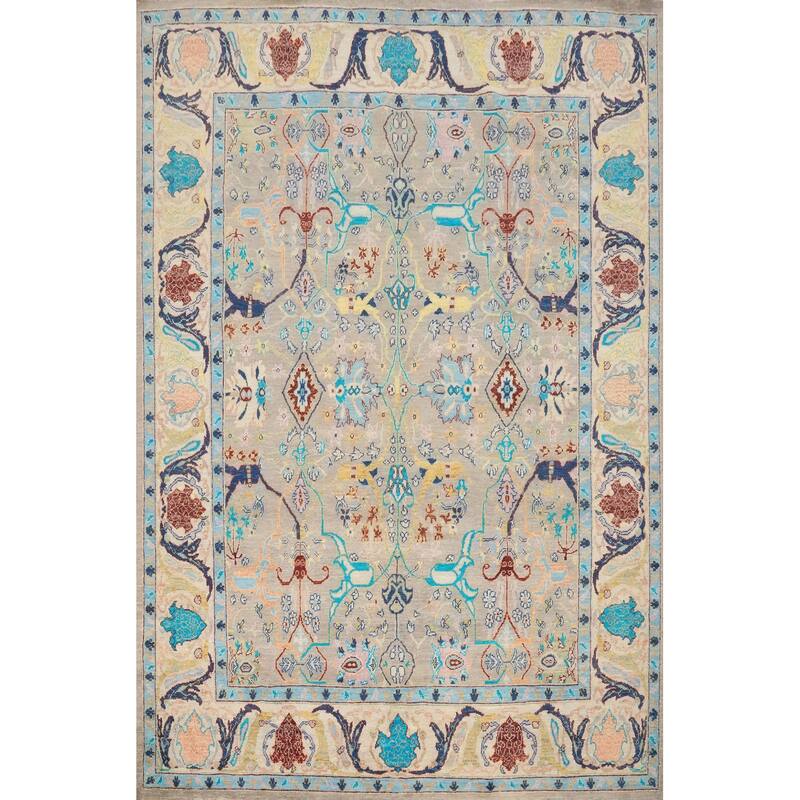Hand Knotted Oriental 100% Wool Carpet Traditional Floral Greys & Charcoal Ziegler Area Rug - 11' 7'' X 9' 0''