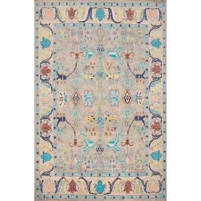 Hand Knotted Oriental 100% Wool Carpet Traditional Floral Greys & Charcoal Ziegler Area Rug - 11' 7'' X 9' 0''