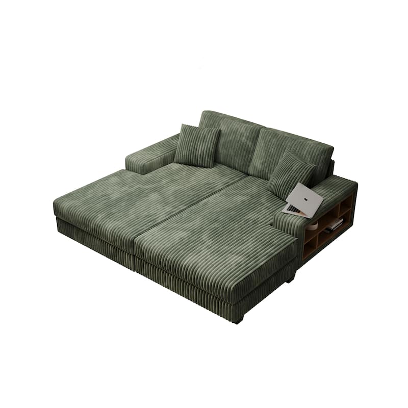 79.5" Corduroy Sectional Sofa Sleeper Sofa, Convertible Double Chaise Lounges Couch
