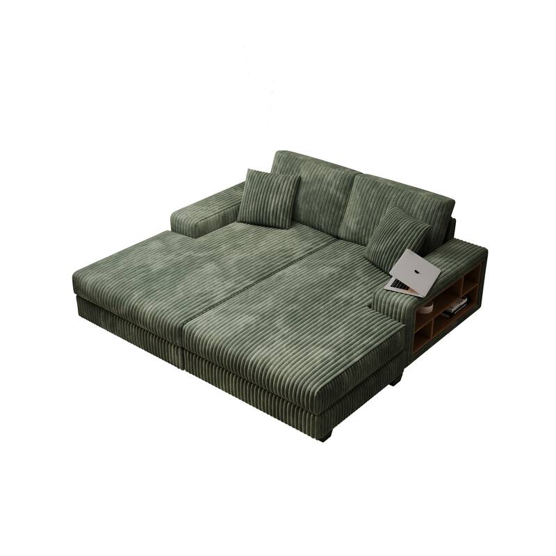 Convertible Combination Corduroy Sofa, Green, Wood Frame, 80x61x33 Inches