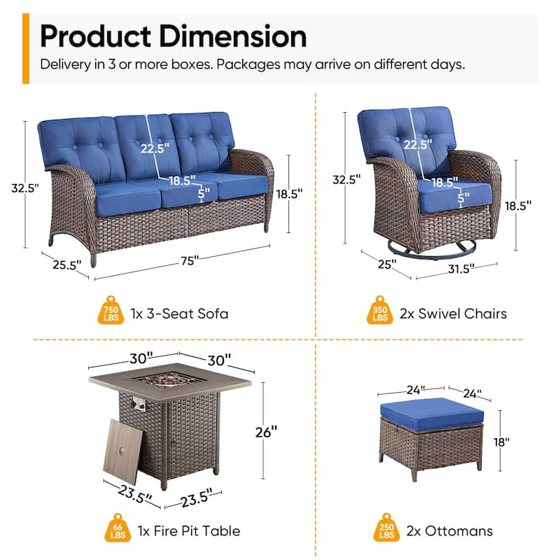 Pocassy Ooutdoor Fire Pit Table with Sofa Chair Ottoman Set