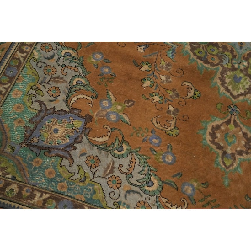 Hand Knotted Oriental 100% Wool Carpet Traditional Floral Oranges & Rust Tabriz Area Rug - 12' 0'' X 9' 6''