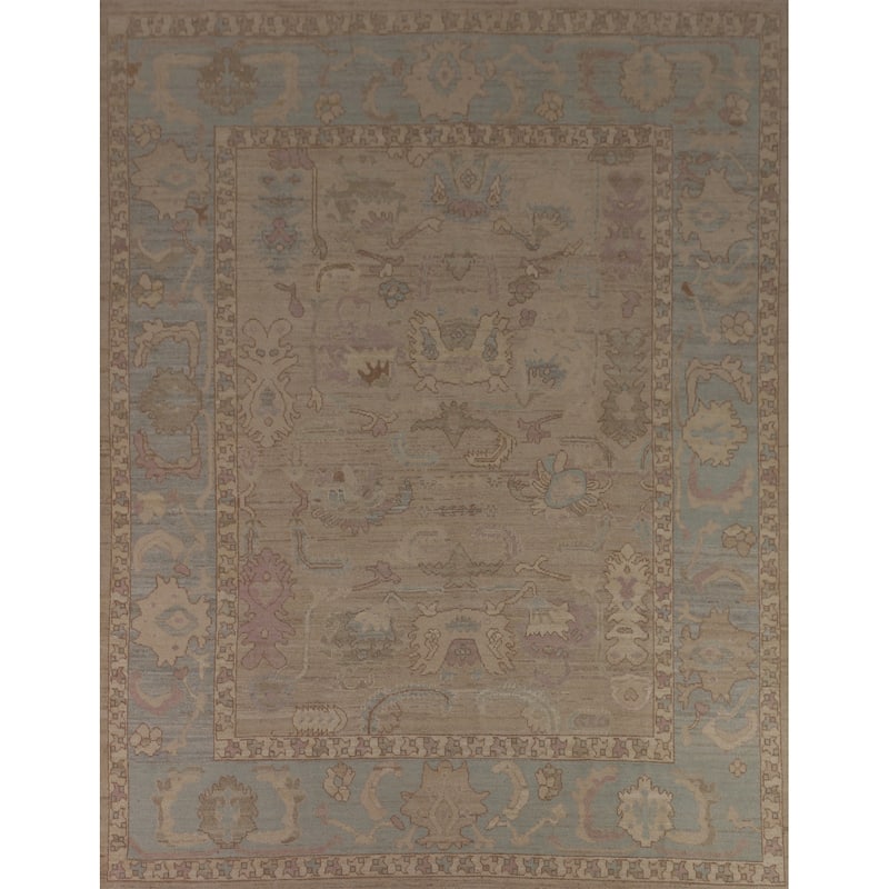 Oushak Turkish Area Rug Hand-Knotted Floral Wool Carpet - 8'1"x 9'6"