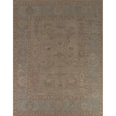 Oushak Turkish Area Rug Hand-Knotted Floral Wool Carpet - 8'1"x 9'6"