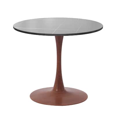 Bristol 27" Round Dining Table with Sintered Stone Top and Cherry Steel Pedestal Base for Modern Kitchen and Dining Room