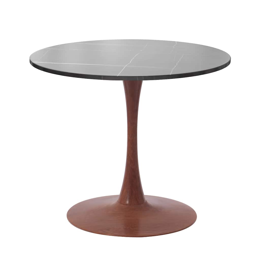 Bristol 27" Round Dining Table with Sintered Stone Top and Cherry Steel Pedestal Base for Modern Kitchen and Dining Room