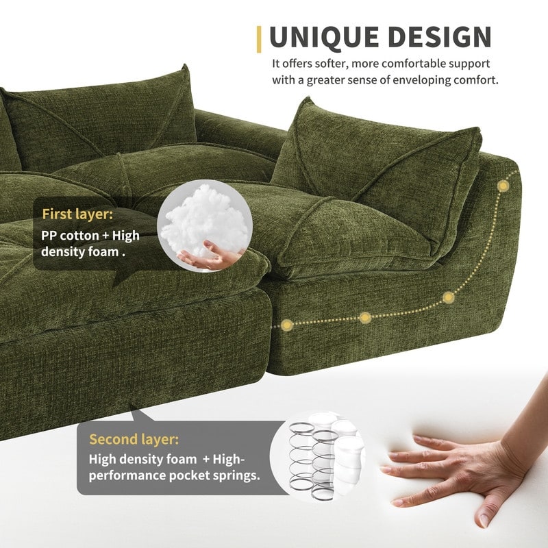 116'' Fully Compressed Sofa with High Density Foam, No Assembly Required