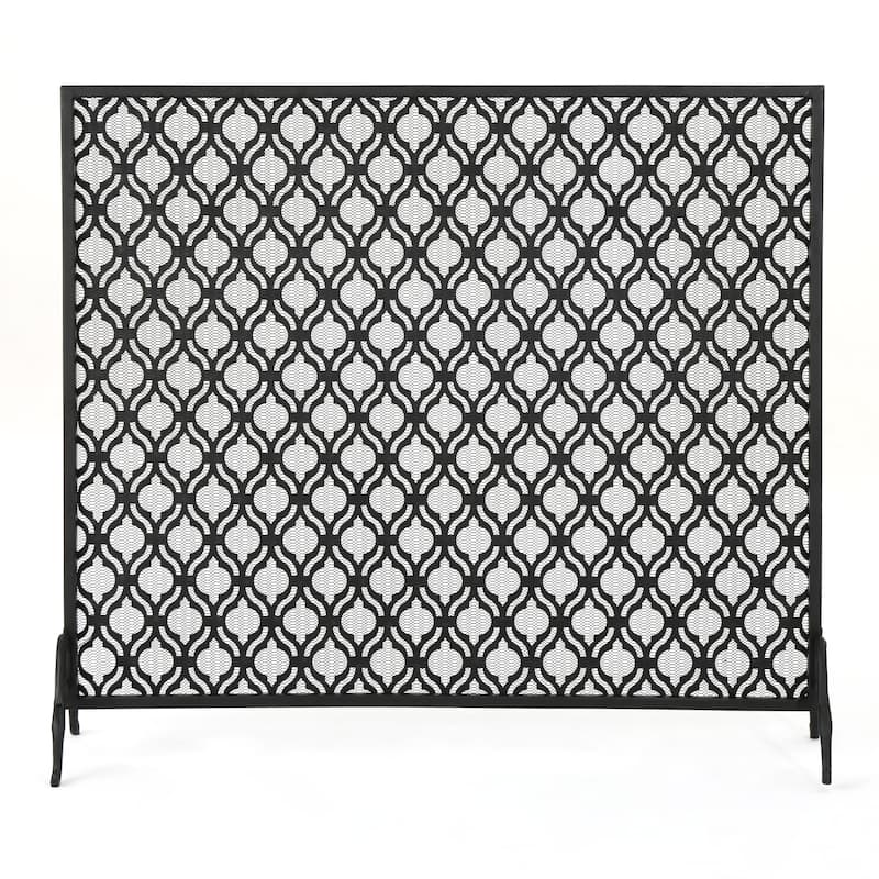Roomfitters Modern Geometric Fireplace Screen, Single-Panel Design with Stylish Circle Patterns and Durable Mesh