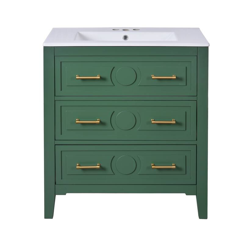 Freestanding Single Dresser Set with 3 Drawers - Green