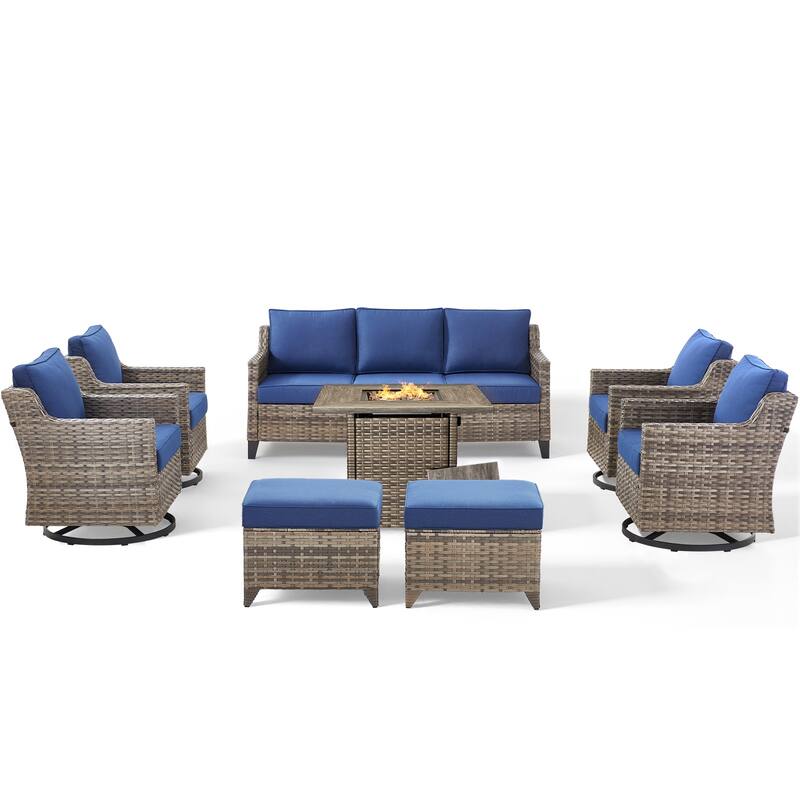 Pocassy 8-Piece Fire Table w/ Sofa Swivel Chair Ottoman