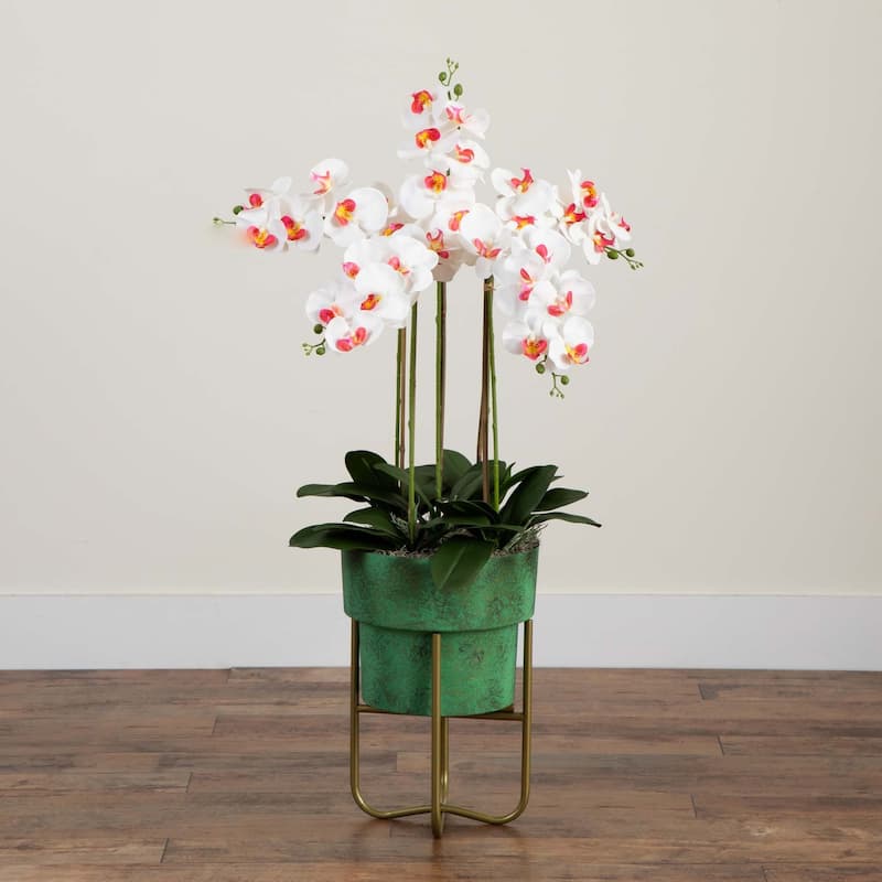 Orchid Artificial Floral Arrangement with Planter and Stand - 43" - White