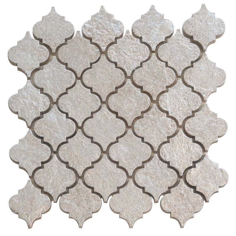 Artisana 12x12 in Textured, Foiled Resin Arabesque Lantern Mosaic Wall Tile (5 sq ft/case, 5-Pack) - Silver Gray