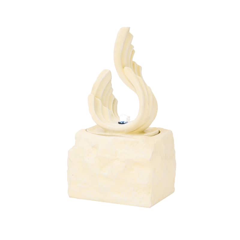XBrand 25 in H Stone-look Sculptural Modern Freestanding Fiber Resin Outdoor Garden Fountain w/ LED Light - White