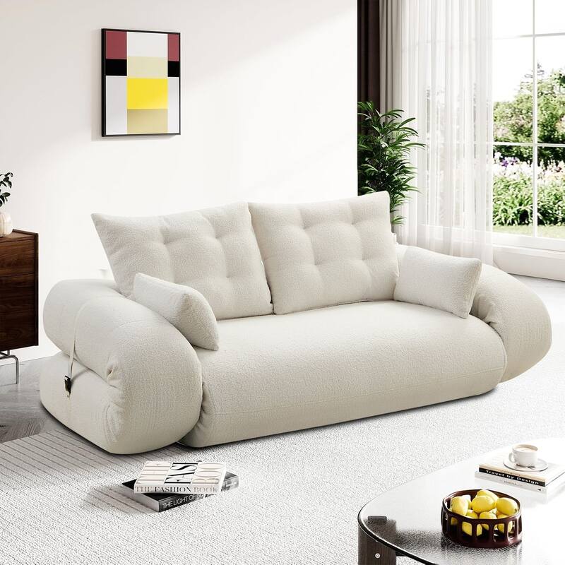 Modern style convenient frame-less convertible sofa bed with cushions and lumbar pillows, high resilience foam padding - Beige
