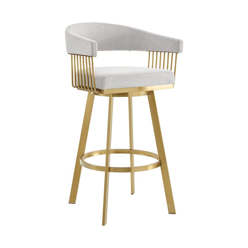 HomeRoots 26" Silver and Gold Fabric and Stainless Steel Low Back Counter Height Swivel Bar Chair