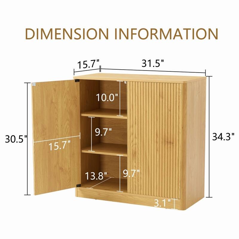 Fluted 31.5" Sideboard with Curved Design 2-Door Storage Cabinet for Stylish Organization
