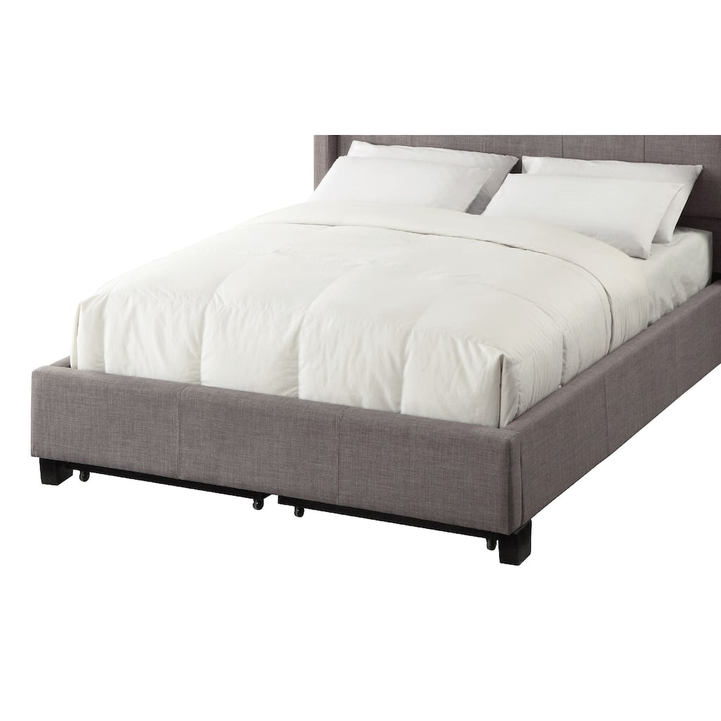 Le Low Profile Queen Uphosltered Bed with Storage, Linen, Gray