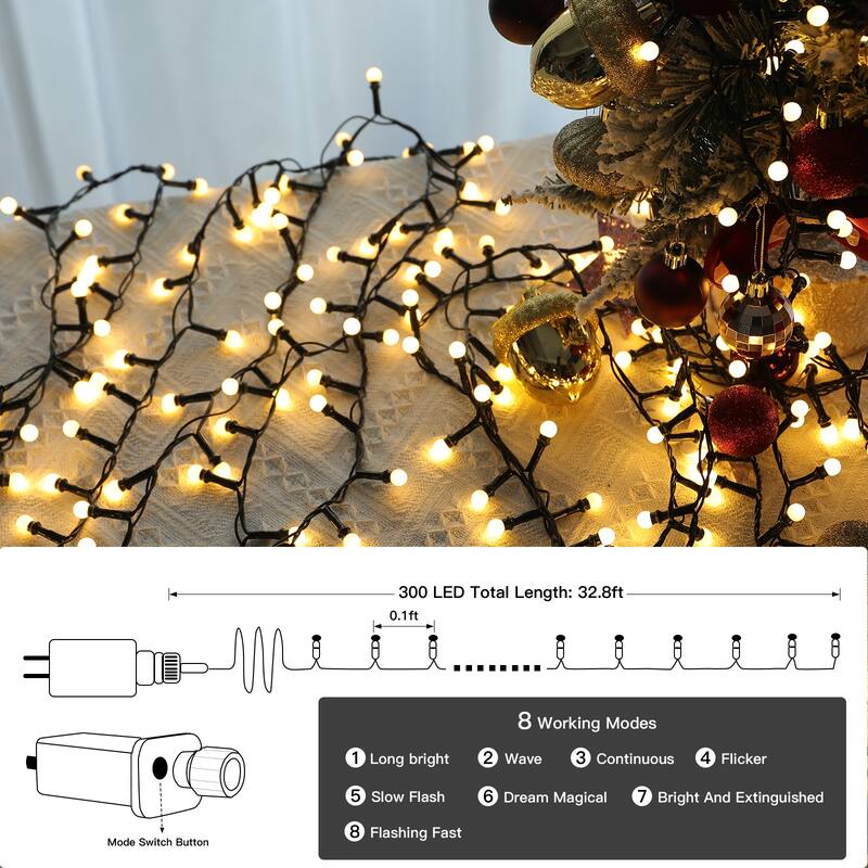 32.8/65.6FT Outdoor LED Pulg In 300/550-Bulb Mini String Lights