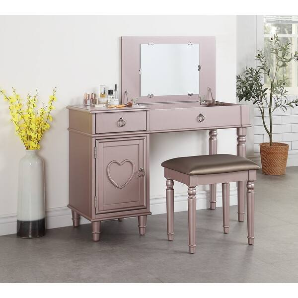 Modern Rose Gold Oak Bedroom Dresser Set Open Up Mirror Storage - Bed Bath  & Beyond - 40777898