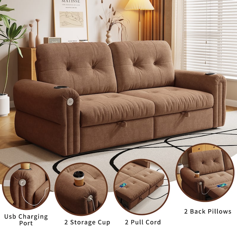 GDFStudio - Chenille Convertible 2-Seater 74" Sofa Bed