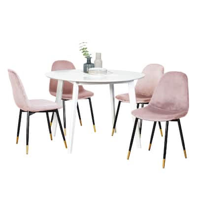 Modern 5-Piece Dining Set with Round Table & 4 Velvet Chairs