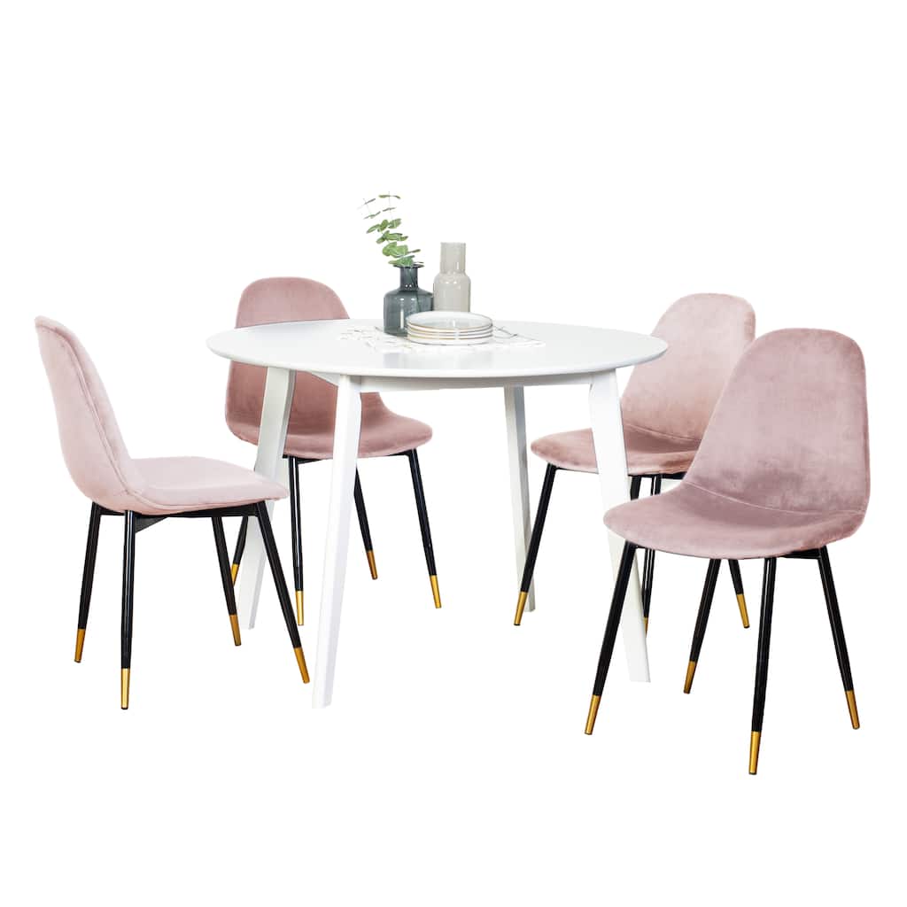 Modern 5-Piece Dining Set with Round Table & 4 Velvet Chairs