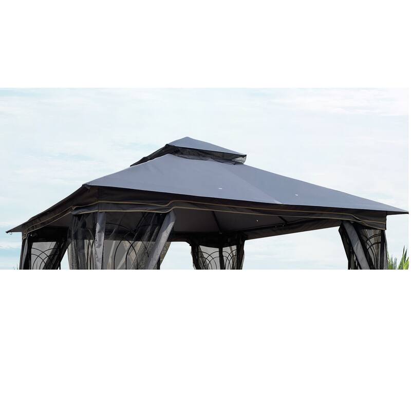 10x10 Ft Patio Double Roof Gazebo Replacement Canopy, Gray Polyester with UV Protection