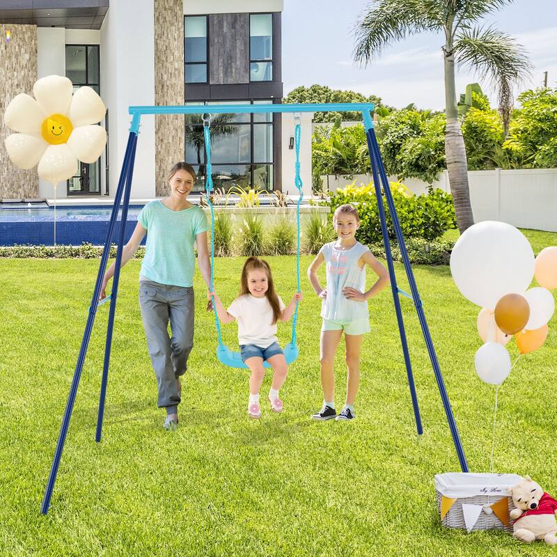 Gymax Toddler Swing Heavy Duty Metal Swing Set w/ A Frame Adjustable
