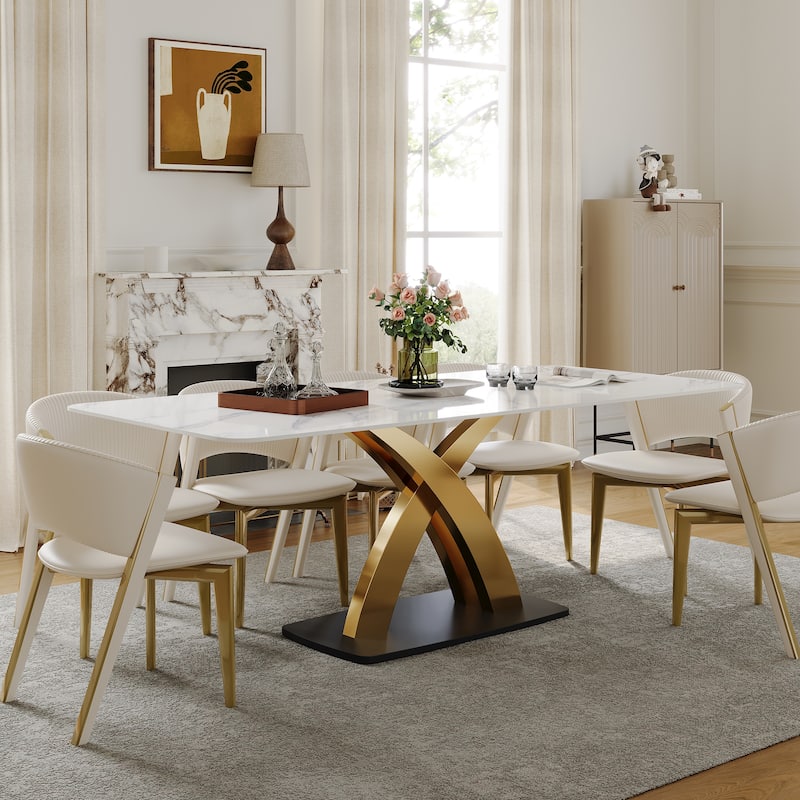 Contemporary White Rectangular Sintered Stone Dining Table Base Dinner Table