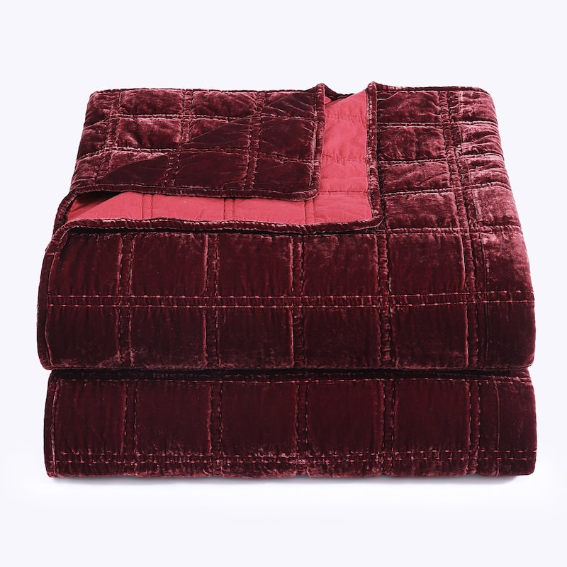 HiEnd Accents Stella Faux Silk Velvet Double Box Stitch Modern Rustic 3 Piece Quilt Set