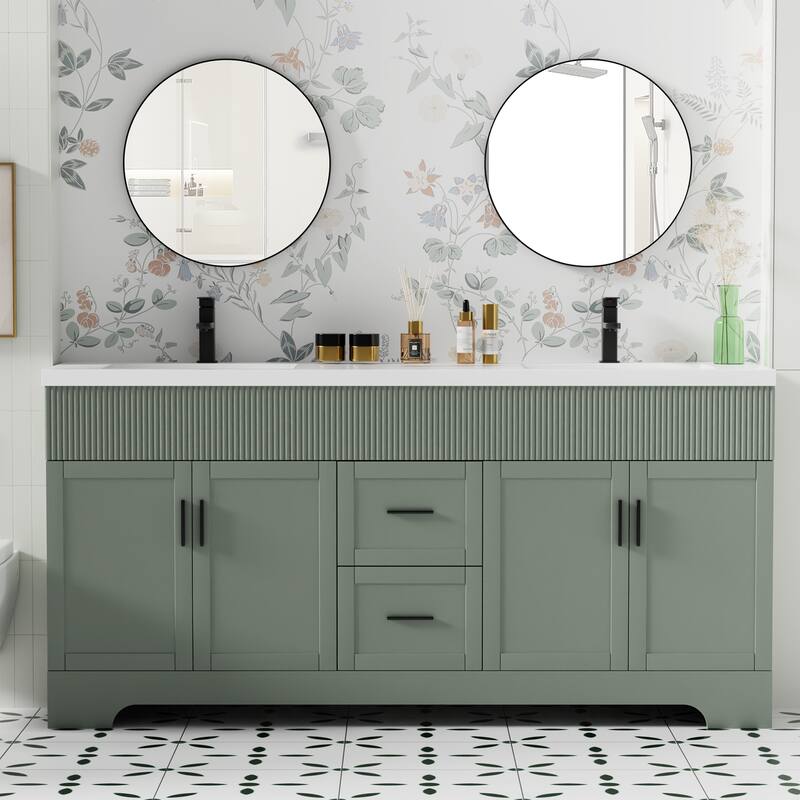 Modern 24"/30"/36"/48" Wave-Line Bathroom Vanity Set with Sink & Faucet - 72" - 72"Green