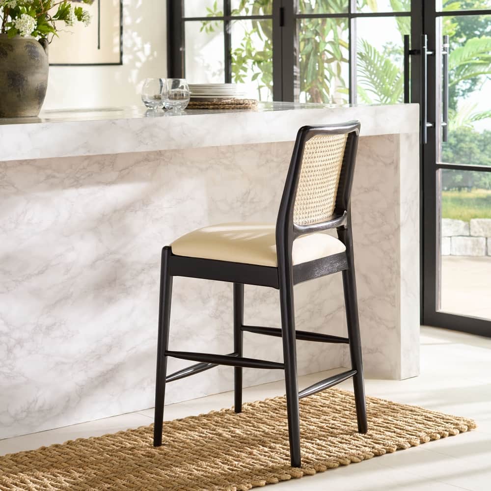 SAFAVIEH Reinhardt 27-inch Rattan Back Counter Stool - 18"W x 19"D x 41"H