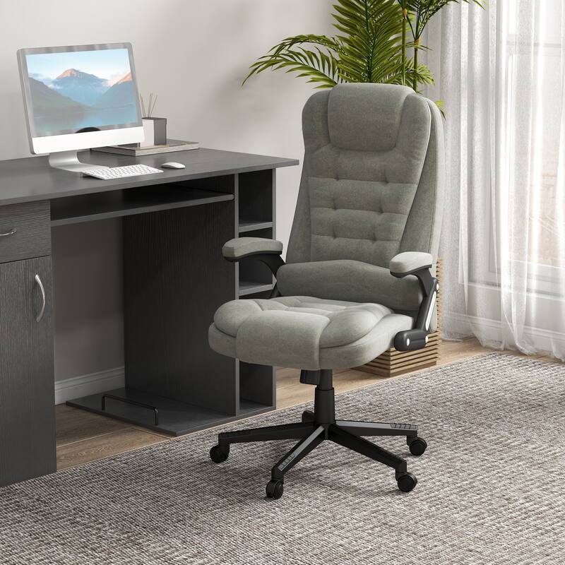 HOMCOM 6 Point Vibrating Massage Office Chair with Heat, Velvet High Back Executive Office Chair with Reclining Backrest
