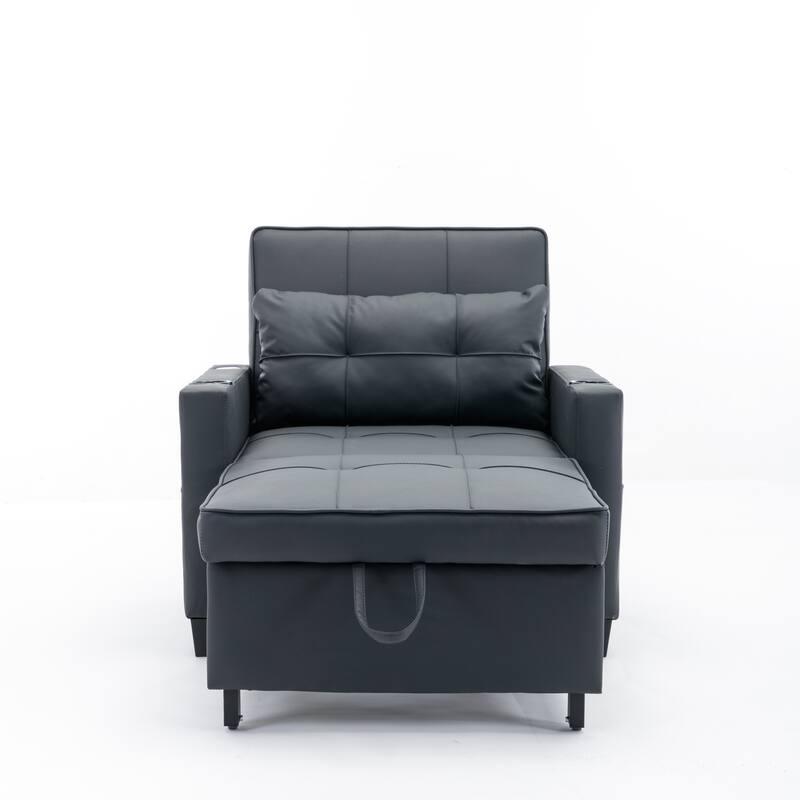 68.12" Faux Leather 3-in-1 Single Convertible Pull Out Sofa with USB Ports and Wear-resistantfor Living Room