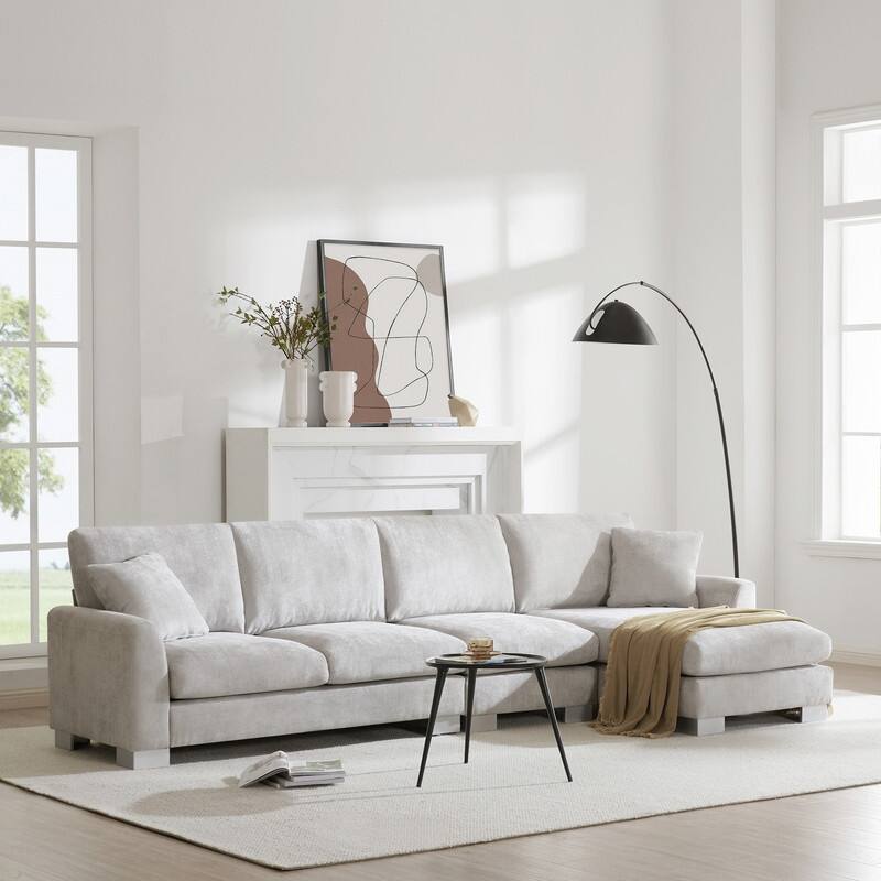 Modern Oversized Long Couch with 2 Pillows, L-shaped Sectional Sofa with with Chaise Lounge