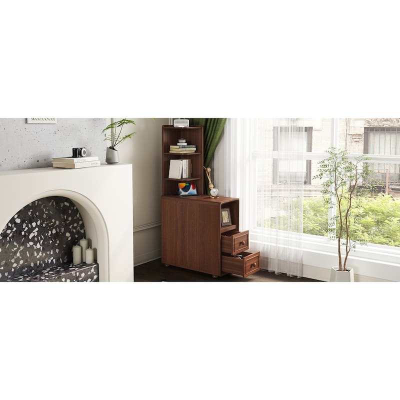 Roomfitters 47" Tall End Table, Corner Shelf Nightstand with Wooden Legs for Bedroom, Walnut