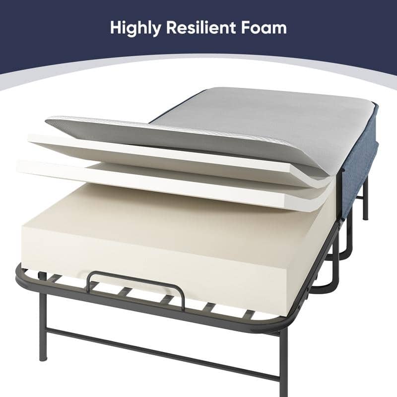 Mixoy Folding Bed with 5''Mattress,Portable Foldable Roll Away Adult Bed for Guest,with Dustproof Bag & Baffle,Twin Size