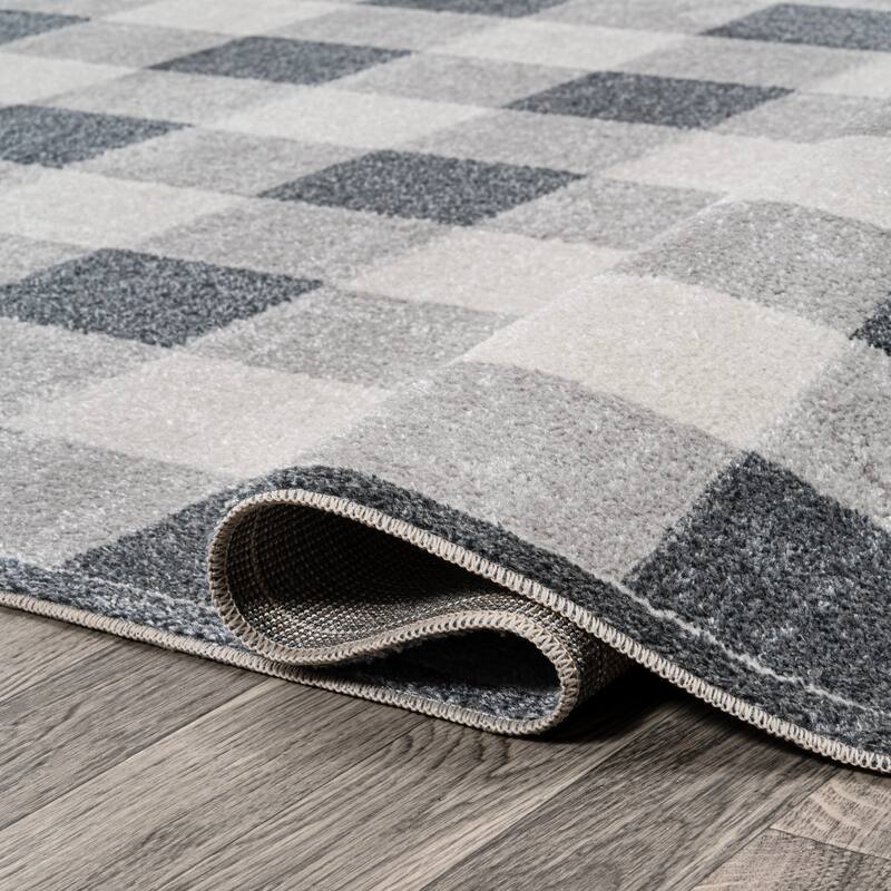 JONATHAN Y Shutter Gradient Plaid Cottage Machine-Washable Light Gray/Dark Gray/Cream Area Rug