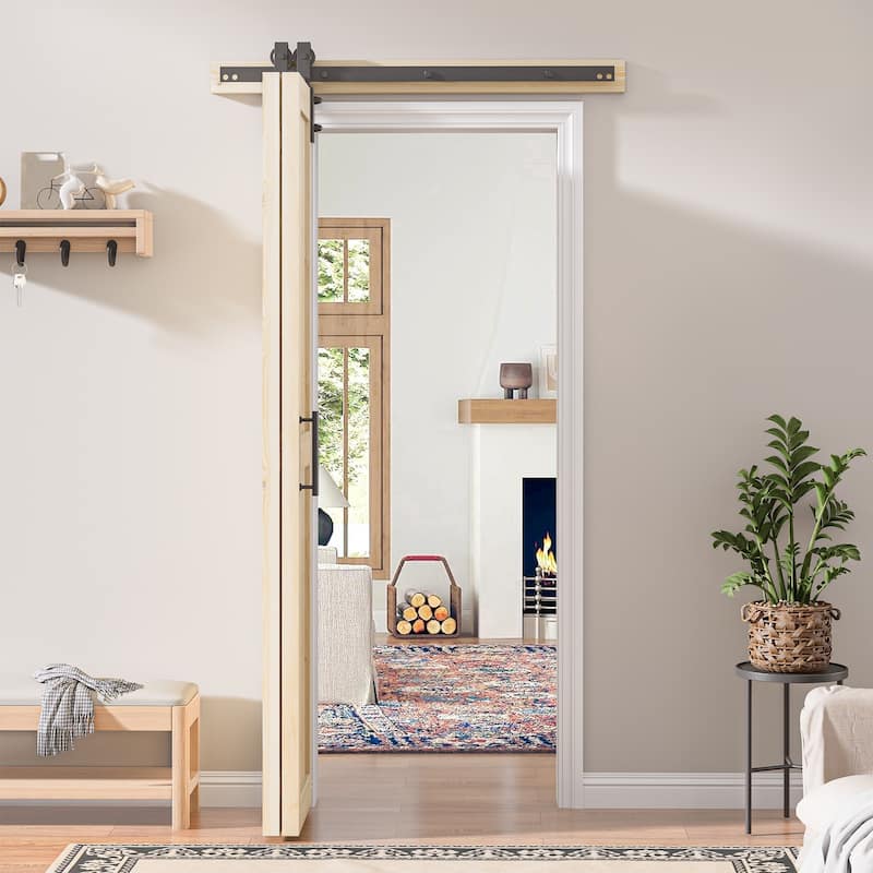 Assembled 30in./32in./36in./40in./44in./48in. x 84 in. Solid Core Pine Wood Bi-Fold Door With Hardware Kit