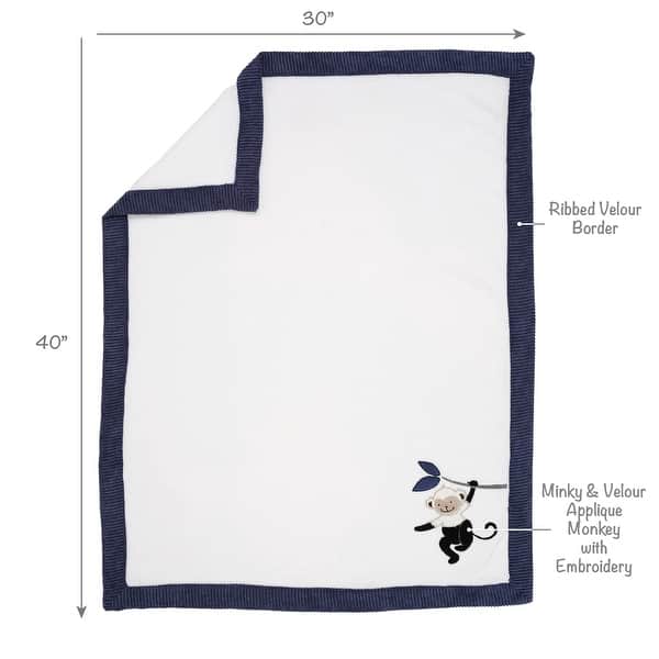 Lambs & Ivy Jungle Party White/Navy Monkey Soft Fleece Baby Blanket