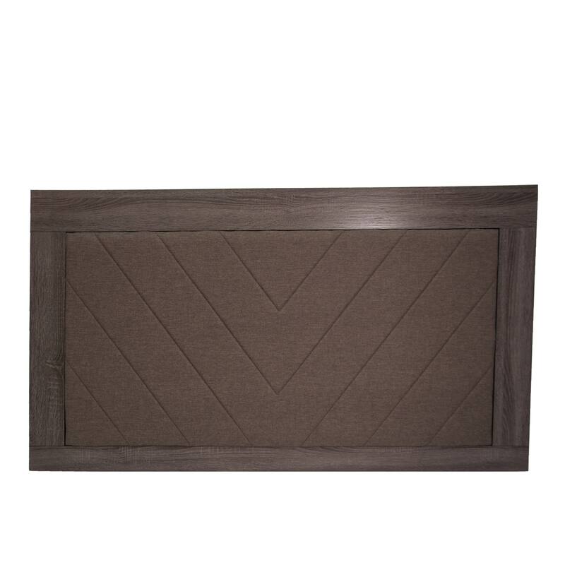 Queen Size Fabric Panel Bed with Rustic Accents and 2-Tone Fabric Upholstery