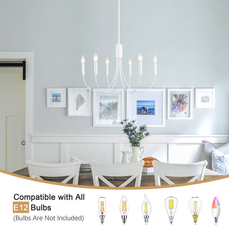 Farmhouse style 6 - Light Metal Candle Chandelier for Kitchen Dining Room - N/A